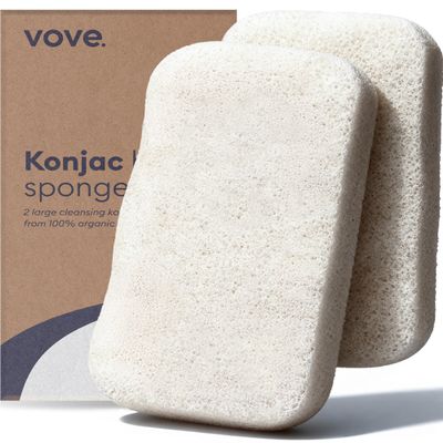 Vove Organic Konjac Body Sponges 2-Pack - Natural Full Body Exfoliating Shower Sponges, Gentle Plant-Based Cleansing for All Skin Types, Microplastic-Free Biodegradable, Certified Organic