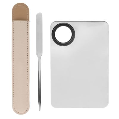 304 Stainless Steel Cosmetic Makeup Spatula, Palette Set Cosmetic Base Mixing Palette with PU Leather Cover, Multipurpose Applicator for Mixing Cream, Skincare, or Scraping Jars