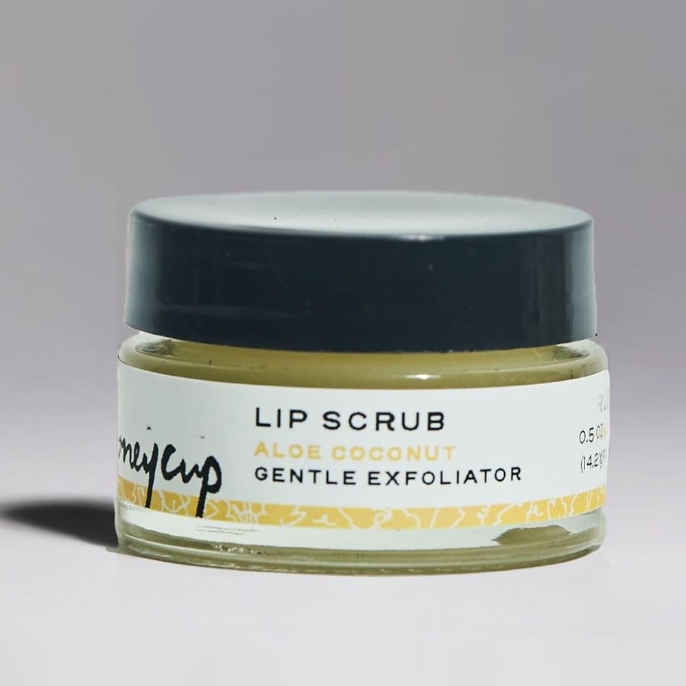 H. Honeycup Coconut Lip Scrub .5 oz, Natural Sugar Exfoliator to Gently Polish, Coconut Oil Moisturizes Skin, Aloe Soothes Skin, Self-Care Gift, Vegan & Cruelty-Free Skincare, Eco-Friendly Glass Jar