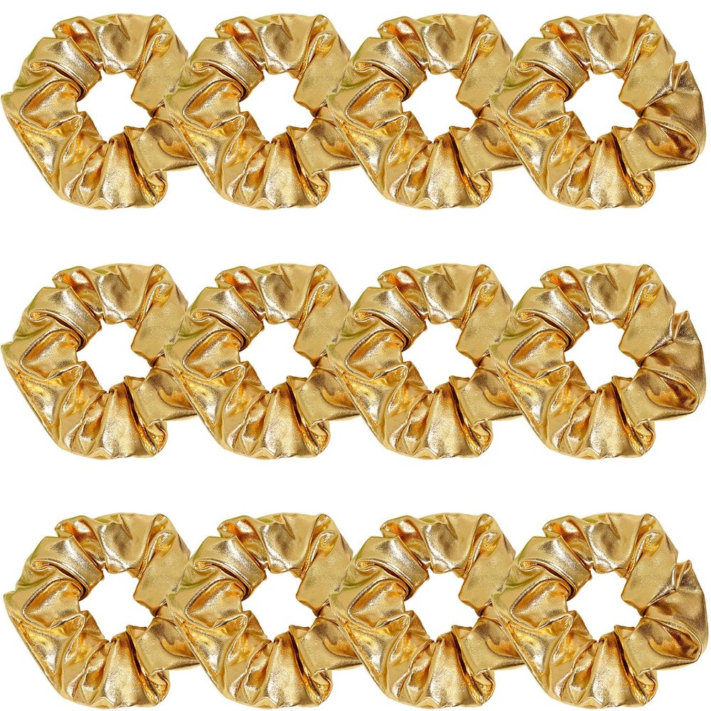 12 Pcs PU Leather Cheer Hair Scrunchies Gold Scrunchy School Performance Ponytail Holder Hair Accessories for Cheerleading Teen Girls College Sports (Gold)