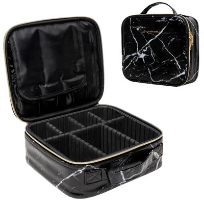 Carrywell Makeup Bag Travel Case, Not-Made In China, Hard Train Case for Cosmetics, Portable Beauty Artists Organizer, Storage Box With Adjustable Dividers For Make Up and Brushes, Small Marble