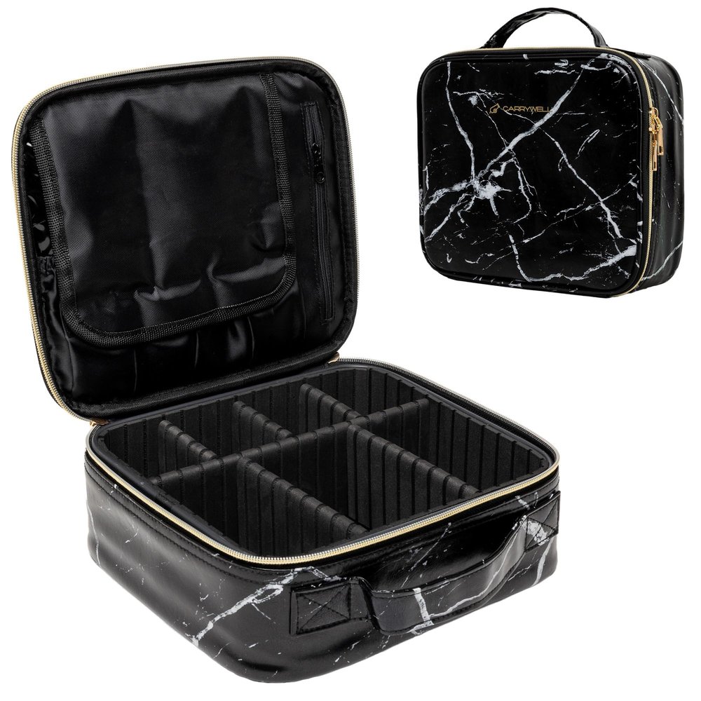 Carrywell Makeup Bag Travel Case, Not-Made In China, Hard Train Case for Cosmetics, Portable Beauty Artists Organizer, Storage Box With Adjustable Dividers For Make Up and Brushes, Small Marble