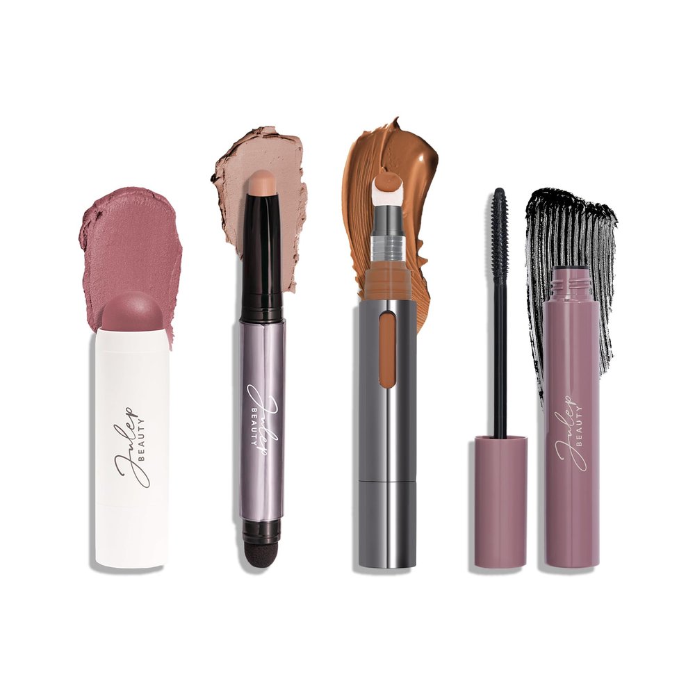 Julep Everyday Easy 4 Piece Kit with Eyeshadow 101 in Putty Matte, Length Matters Lengthening Mascara, Skip The Brush Cream to Powder Blush in Muted Mauve, & Cushion Complexion Concealer in Fawn