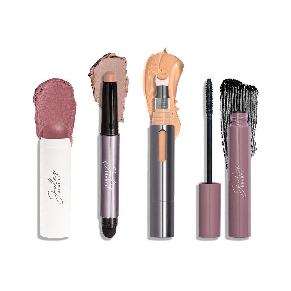Julep Everyday Easy 4 Piece Kit with Eyeshadow 101 in Putty Matte, Length Matters Lengthening Mascara, Skip The Brush Cream to Powder Blush in Muted Mauve, and Cushion Complexion Concealer in Sand