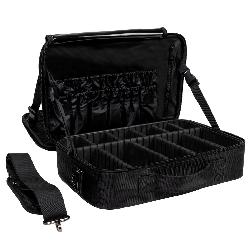 Carrywell Makeup Bag Travel Case, Not-Made In China, Hard Train Case for Cosmetics, Portable Beauty Artists Organizer, Storage Box With Adjustable Dividers For Make Up and Brushes, Medium Black