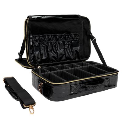 Carrywell Makeup Bag Travel Case, Not-Made In China, Hard Train Case for Cosmetics, Portable Beauty Artists Organizer, Storage Box With Adjustable Dividers For Make Up and Brushes, Medium Crocodile