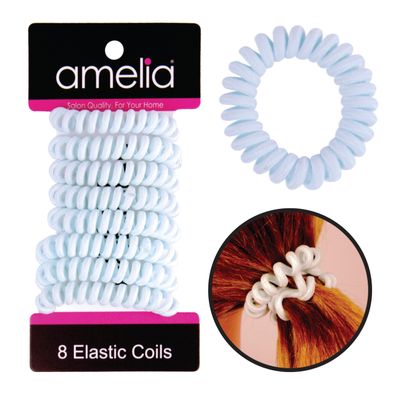 Amelia Beauty, 8-Pack, Light Blue, Small Fabric-Wrapped Elastic Hair Coils, 1.75in Spiral Ties for Strong, Gentle Hold  No Dents or Creases!