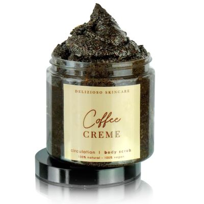 Coffee Crme Invigorating 100% Natural & Vegan Body Scrub - For Hands, Feet, Body - Detoxify & Cleanse - 8 oz / 227 g