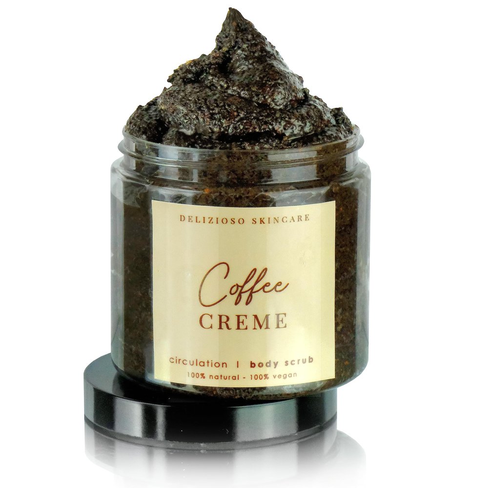 Coffee Crme Invigorating 100% Natural & Vegan Body Scrub - For Hands, Feet, Body - Detoxify & Cleanse - 8 oz / 227 g