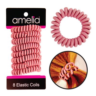 Amelia Beauty, 8-Pack, Mauve, Small Fabric-Wrapped Elastic Hair Coils, 1.75in Spiral Ties for Strong, Gentle Hold  No Dents or Creases!
