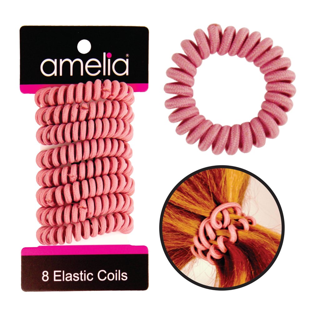 Amelia Beauty, 8-Pack, Mauve, Small Fabric-Wrapped Elastic Hair Coils, 1.75in Spiral Ties for Strong, Gentle Hold No Dents or Creases!