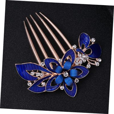 KALLORY Flower Bride Hair Comb Rhinestones Delicate Dark Headwear for Weddings Parties and Special Occasions Elegant Women Hair Accessory
