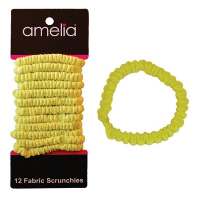 Amelia Beauty, Neon Lime Skinny Jersey Scrunchies, 2.125in Diameter, Gentle on Hair, Strong Hold, No Snag, No Dents or Creases. 12 Pack