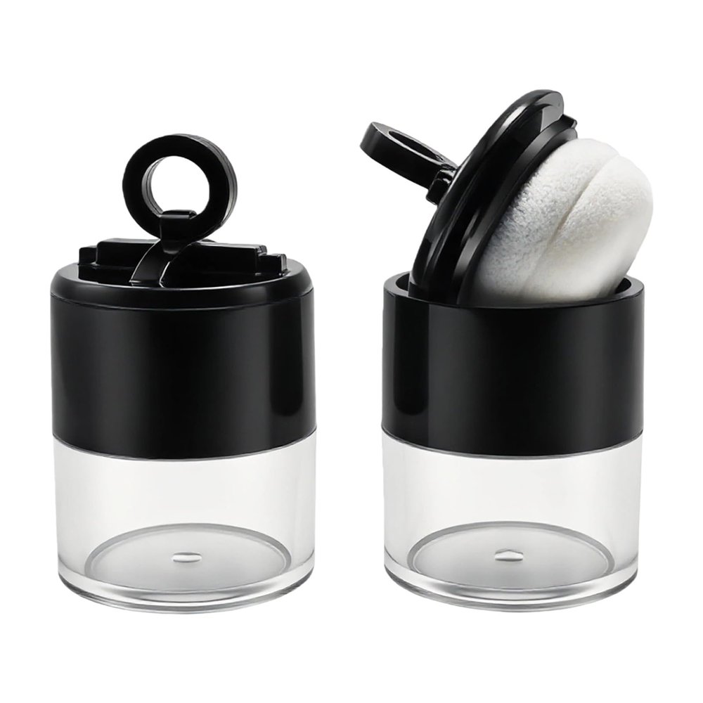 2PCS Plastic Loose Powder Case Round Face Powder Container Jar with Lid Mirror and Sponge Puff Mini Portable Makeup Jar DIY Cosmetic Storage for Blusher Powder 10Gram