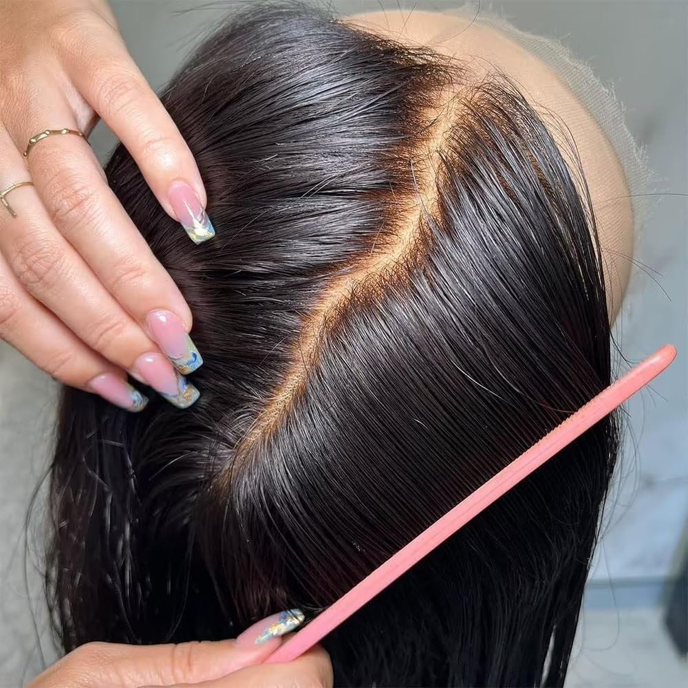 Real Full Lace Human Hair Wigs Pre Plucked Silk Straight HD Invisible Lace Brazilian Hair Wigs 150% Density Full End Straight Glueless Wigs with Baby Hair Bleached Knots For Black Woman 14Inch