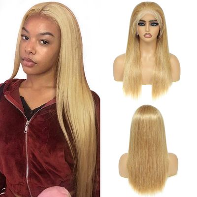 13x4 Lace Front Human Hair Wigs For Black Women (18inch,27#) Brazilian Remy Straight Honey Blonde Transparent Pre plucked Lace Frontal Wig With Baby Hair 180% Density Glueless Lace Wig