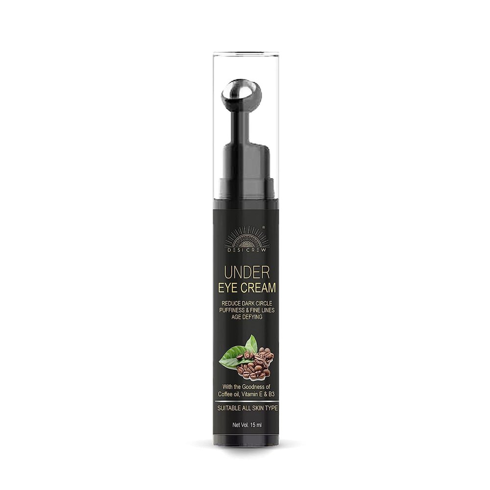 Sheltr Under Eye Cream Gel for Dark Circles with Vitamin E & Coffee Users Saw Reduced Dark Circles Reduces Puffiness & Fine Lines Cooling Massage Roller (PACK OF 1 ROLLER 15 ML)
