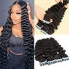 10inch Tape in Hair Extensions Human Hair Deep Wave 1Bundle 100g 40pcs Real Human Hair Extensions Wavy Seamless Skin Weft Adhesive Invisible Tape Hair for Women Natural Black Brazilian Remy Tape ins view 1