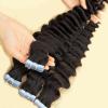 10inch Tape in Hair Extensions Human Hair Deep Wave 1Bundle 100g 40pcs Real Human Hair Extensions Wavy Seamless Skin Weft Adhesive Invisible Tape Hair for Women Natural Black Brazilian Remy Tape ins view 2