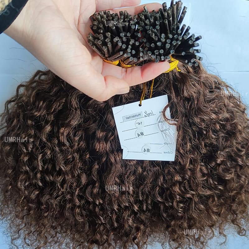 12inch Dark Brown I Tip Human Hair Loose Curly Pre Bonded Keratin Stick In Hair Extensions 70g 100strands Cold Fusion I Tip Hair Extensions Real Hair Beaded Extension Brazilian Remy Human Hair