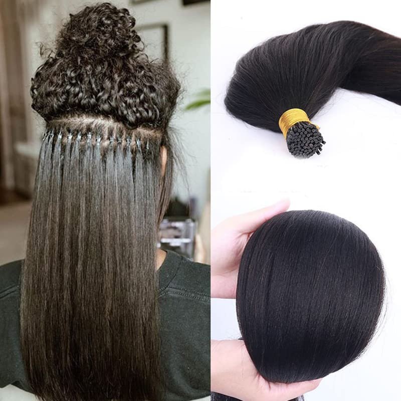 12inch Light Yaki I Tip Human Hair Extension Pre Bonded Keratin Stick In Hair Extensions 70g 100strands Cold Fusion I Tip Hair Extensions Real Hair Beaded Extension Brazilian Remy Human Hair