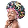 mikimini Large Shower Cap for Women Long Hair, Rainforest Bath Shower Caps with Pink Lace, Reusable Waterproof Shower Hat for Girls view 1