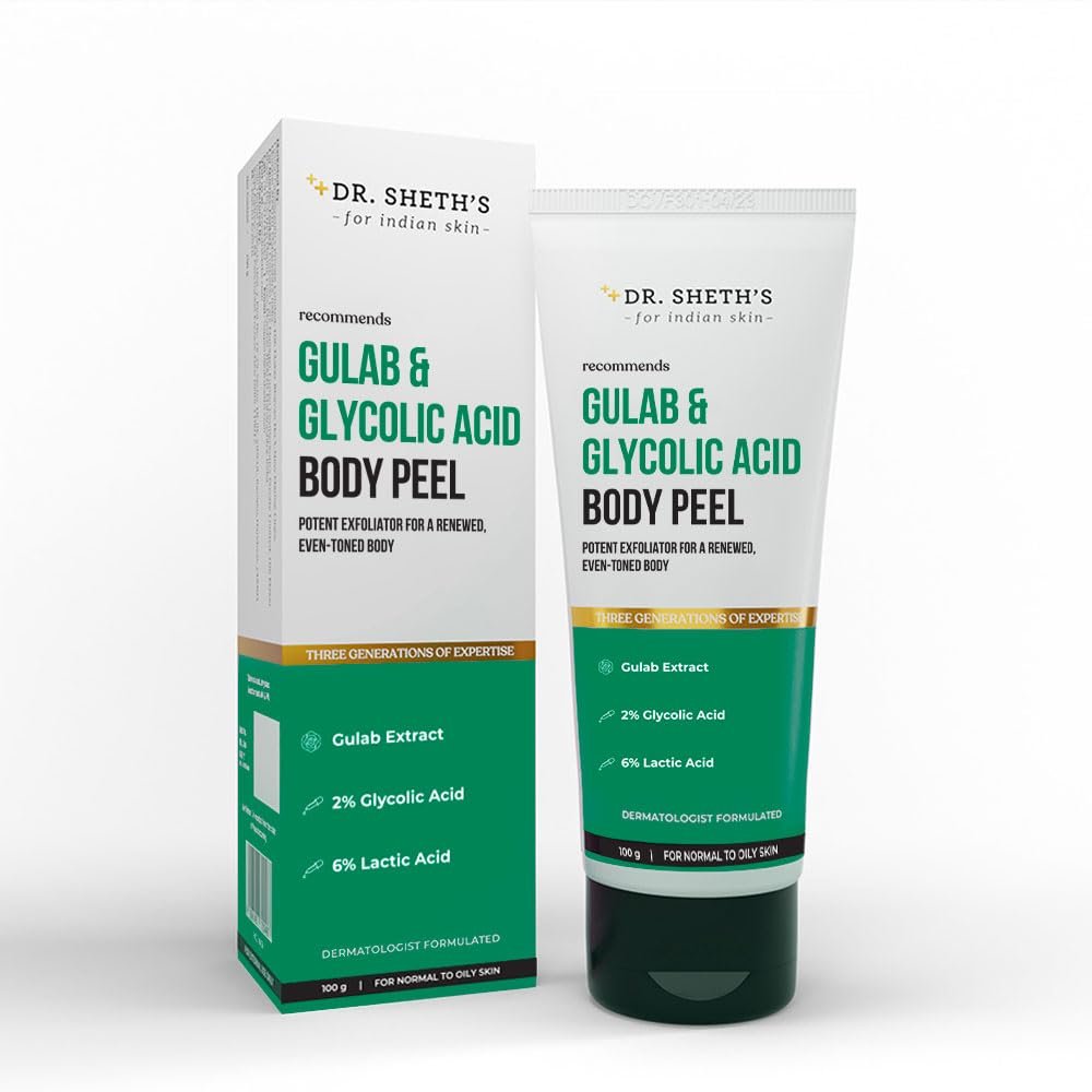 Dr. Sheth's Rose & AHA Body Peel | Exfoliating Routine for Body Acne, Tan & Rough, Bumpy Skin | Moisturizes & Soothes | Suits All Skin Types | 3.38 Fl Oz/100 ml