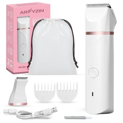 Bikini Trimmer Pubic Hair Trimmer for Women Legs Bikini Line Armpit Rechargeable Electric Shaver for Women Hair Removal with Snap-in Ceramic Blades IP7X Waterproof, White
