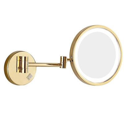 LED Makeup Vanity Mirror,3X Magnification Beauty Mirror Single Side Wall Mounted Bathroom Mirror 360Swivel Extendable Cosmetic Mirror Powered by Plug,Gold (Color : Gold, Size : 10inch)