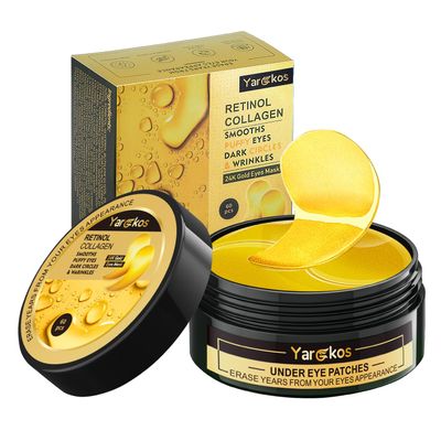 60 Pcs 24K Gold Under Eye Patches, 30 Pairs Undereye Mask for Puffy Eyes Dark Circles Treatment, Collagen Gel Pads Hydrating for Eye Bags Puffiness Wrinkle, Women Men Beauty Skin Care Products