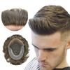 Toupee for Men Hair Replacement System Swiss Lace Mens toupee Front Bleached Knot Natural Hairline Men Hair Unit 100% Human Hair Gray Brown Black Blonde Men Hair Piece (7"X9", #410 Medium Brown+10% Gray-80% Light Density) view 1
