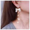 Allereyae Vintage Crystal Pearl Drop Earrings Pearl Bow Dangle Earrings Long Pearl Tassel Chain Earrings Cz Bow Stud Earrings Jewelry for Women view 2
