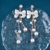 Allereyae Vintage Crystal Pearl Drop Earrings Pearl Bow Dangle Earrings Long Pearl Tassel Chain Earrings Cz Bow Stud Earrings Jewelry for Women view 3