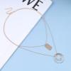 Allereyae Vintage Layered Square Pendant Necklace Multi Circle Necklace Gold Square Choker Necklace Layer Circle Necklace Jewelry for Women view 3