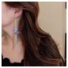 Allereyae Vintage Resin Butterfly Dangle Earrings Long Pearl Chain Drop Earrings Raw Crystal Dangle Earrings Blue Butterfly Earrings Jewelry for Women view 2