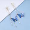 Allereyae Vintage Resin Butterfly Dangle Earrings Long Pearl Chain Drop Earrings Raw Crystal Dangle Earrings Blue Butterfly Earrings Jewelry for Women view 3