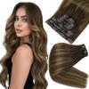 Full Shine Hair Clip in Extensions Balayage Seamless Hair Extensions Clip ins Ombre Brown to Walnut Brown Mix Honey Blonde 20 Inch Straight Hair Extension 8 PCS 120 G view 1