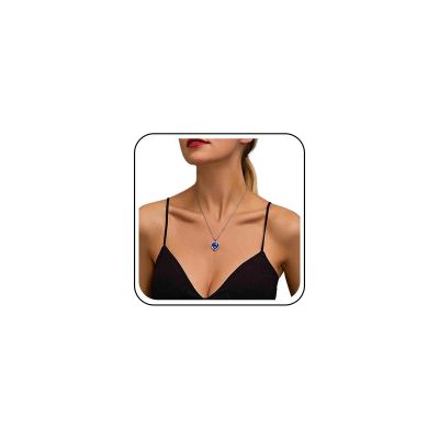 Allereyae Vintage Crystal Sapphire Necklace Rhinestone Heart Sapphire Pendant Necklace Blue Sapphire Choker Necklace Silver Cz Heart Necklace Jewelry for Women