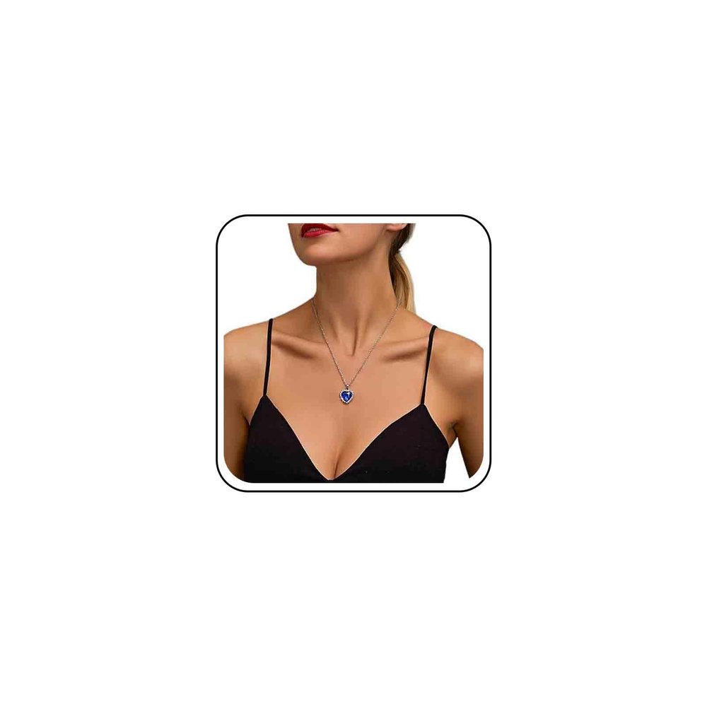 Allereyae Vintage Crystal Sapphire Necklace Rhinestone Heart Sapphire Pendant Necklace Blue Sapphire Choker Necklace Silver Cz Heart Necklace Jewelry for Women