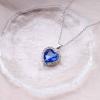 Allereyae Vintage Crystal Sapphire Necklace Rhinestone Heart Sapphire Pendant Necklace Blue Sapphire Choker Necklace Silver Cz Heart Necklace Jewelry for Women view 4
