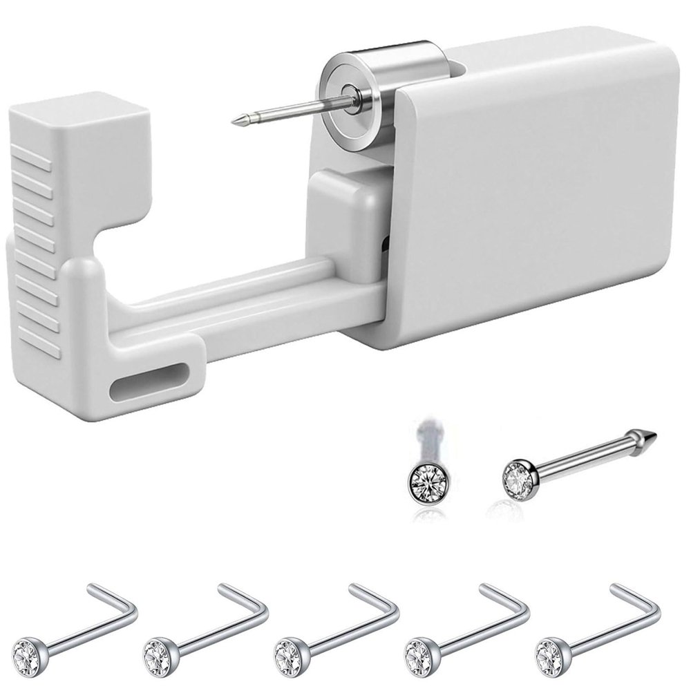 Nose Piercing Kit, SLVIEKAE Self Nose Piercing Gun Nose Piercing Kit Tool Disposable Piercing Kit (White)