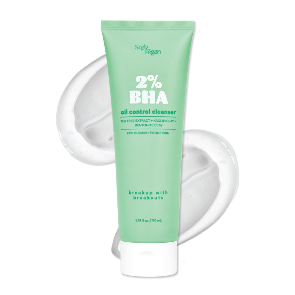 SoloVegan BHA Gel Cleanser | Lightweight, Vegan Korean Skincare for Oily, Acne-Prone Skin (Cleansing Gel, 5.74 fl.oz)