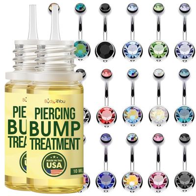 BodyJ4You 18PC Belly Button Rings - Piercing Aftercare Bump Treatment Keloid Removal Solution - 14G Surgical Stainless Steel