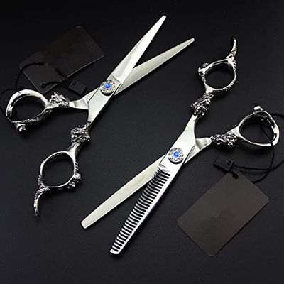 Hair Cutting Scissors, 6 inch Professional japan 440c Dragon Handle hair scissors set Cutting shears thinning sissors barber hairdressing scissors