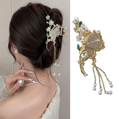 Butterfly Hair Clips Cute Flowers Hair Claw Clips Metal Gold Hair Jaw Clamps Non-slips Catch Clips with Pearls Tassel Rhinestones Designs Spring Summers Hair Styling Hair Accessories for Women Girls