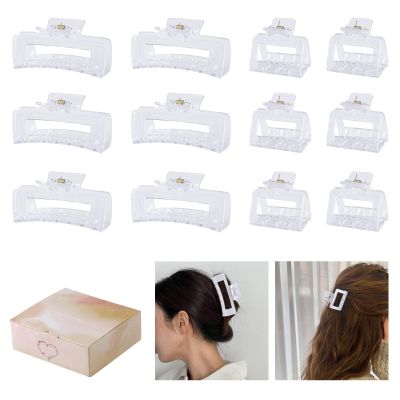 12 Pcs Rectangle Hair Clips, Hair Accessories for Women and Girls, Including 6 Pcs 4 Inch Large Claw Clips for Thick Hair and 6 Pcs 2 inch Small Hair Claw Clips for Thin Hair (Clear)