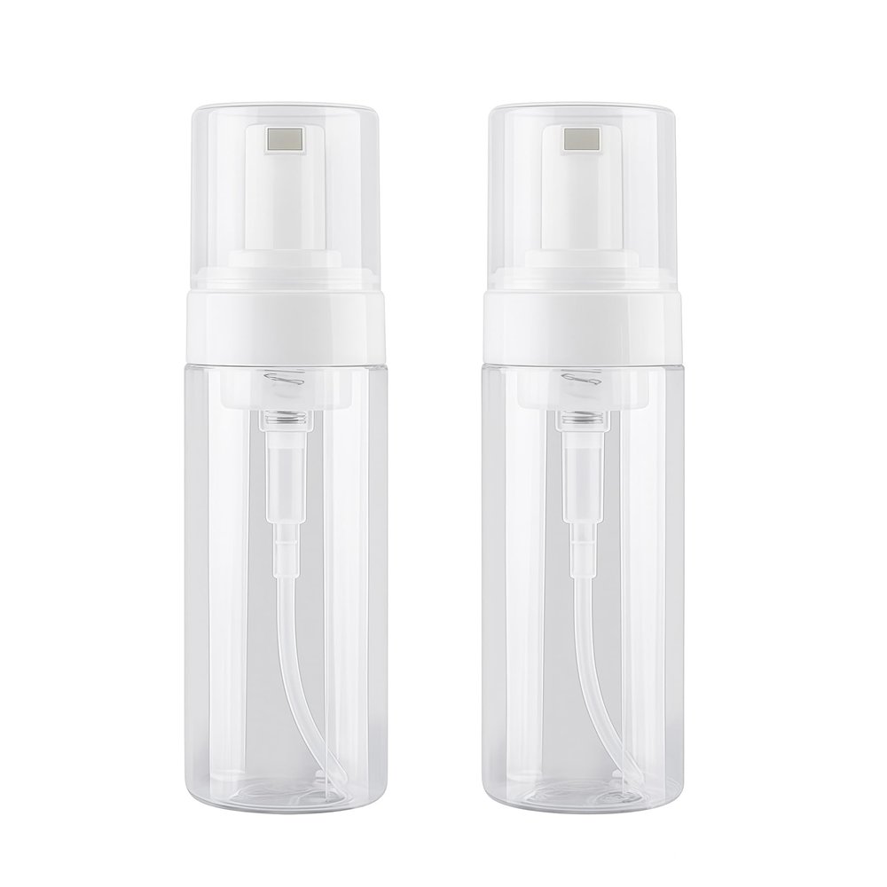 2PCS 150ml/5oz Empty Clear Plastic Foam Pump Bottles Foaming Dispenser Refillable Travel Toiletry Hand Wash Facial Cleanser Shampoo Cosmetic Container Storage Portable Foaming Bottles