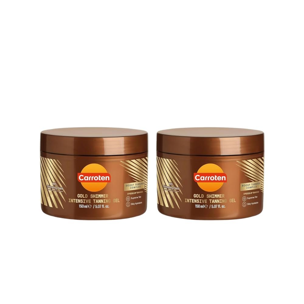 Carroten Gold Shimmer Tanning Gel | Browning Indoor/Outdoor Tan Accelerator | Non-Greasy, Water-Resistant with Carrot & Coconut Oil | Vitamin A & E For Moisture & Hydration | 5 Fl Oz (Pack of 2)