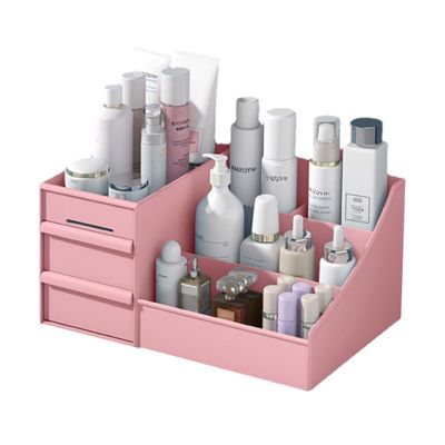 Makeup Organizer with Drawers,Large Capacity Countertop Organizer for Vanity,Bathroom and Bedroom Desk Cosmetics Organizer (Pink)