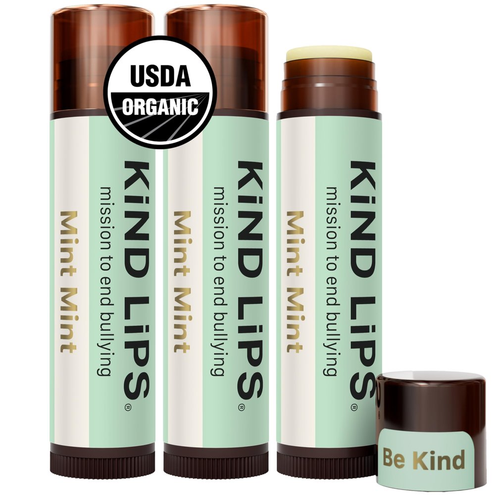 Kind Lips Organic Mint Mint Lip Balm 3-Pack  Extra Minty, Cooling Peppermint Lip Care for Dry, Chapped Lips  100% Natural, Clean, Gluten-Free, Grain-Free  Made in USA  Everyday Value chapstick Set